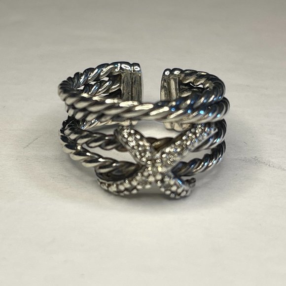 DAVID YURMAN Expandable Crossover X Silver Diamond Ring DY227 - Picture 1 of 10
